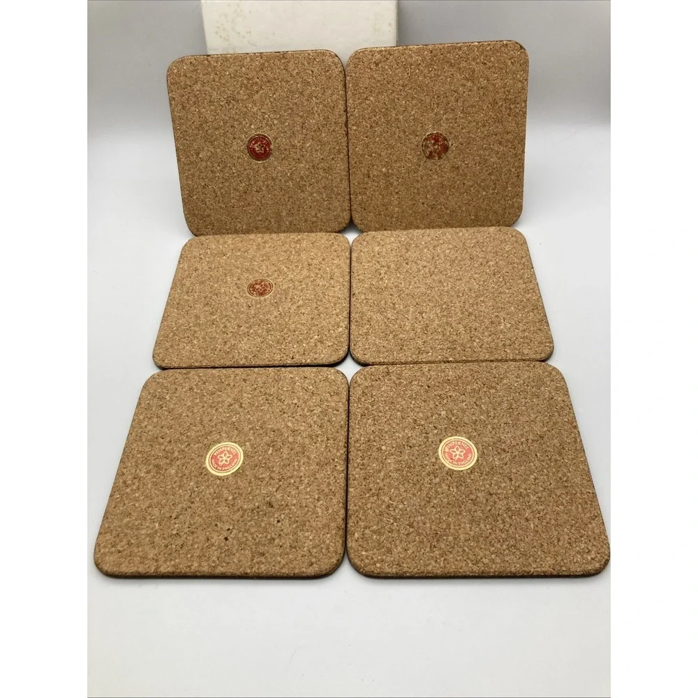 Vintage Set of 6 Pimpernel Father Christmas Coasters Cork Back Made England 4x4